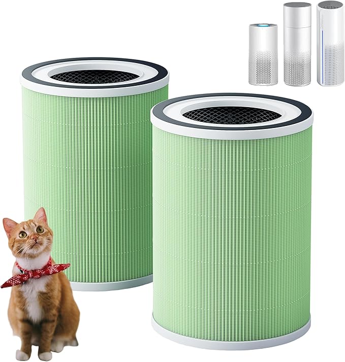 2 Pack H13 KILO Pet Replacement Filter for Afloia KILO, KILOPLUS, KILOPRO, MIRO, MIRO PRO and MORENTO MR-Kilo, 360° 4-Stage Filtration, True HEPA Kalo Air Purifier, Green
