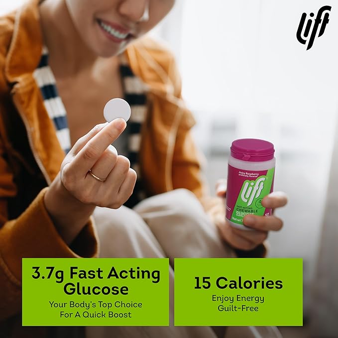 Lift Glucose Fast-Acting Glucose Chewable Energy Tablets, Raspberry, 50 ct Jar (Pack of 1)