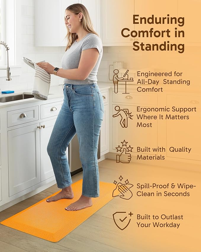 Ophanie Kitchen mats for Floor, 3/4 inch Thick, Kitchen Rugs, 20''x48'' Anti Fatigue Standing Cushioned Mat, Waterproof,Comfort Ergonomic mat for Office, Home, Sink, Orange Non-Slip Bottom