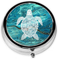 Sea Turtle Pill Box 3 Compartment Small Pill Case,Portable for Pocket or Purse Pill Organizer Pill Container Holder with Mirror to Hold Vitamins, Medication, Fish Oil and Supplements