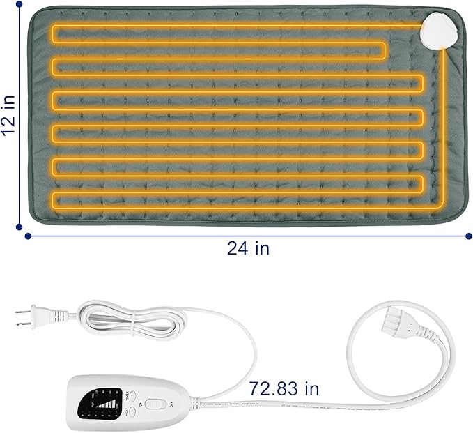 Electric Heating pad with 6 Heat Settings, Auto Shut Off, Dry Electric Heating for Back Neck Knee Arms Legs Shoulder Heat Pads for Christmas Birthday Father's Day Mother's Day (24"X12", Dark Gray)