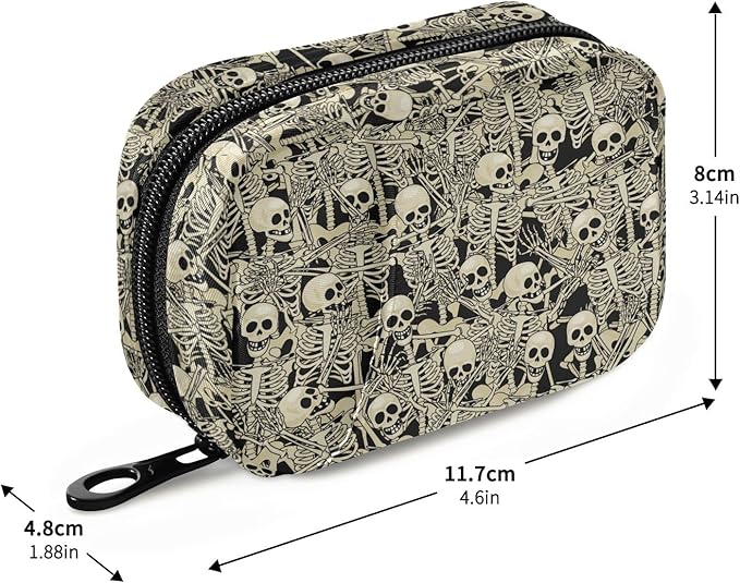 Gothic Skull Skeleton Pill Case, Portable Weekly Pill Box Bag Container 7 Days Pill Organizer Vitamin Supplement Holder with Zipper for Travel Family Business