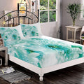 XISUNYA Decorative Bedding Sheet Set Full Size, Aqua Deep Pockets Fitted Sheet & 2 Pillowcases Set(No Flat Sheet), Asian Dahlia Flowers and Buds Leaves Image Print Microfiber 3pc Bed Sheets Set