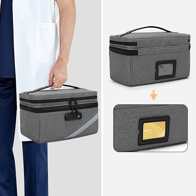 Trunab Medicine Storage Bag with Combination Lock, Lockable Pill Bottle Organizer, Travel Medication Carry Case for Medicine Box, Prescription, Vitamins,Supplements or Medical Supplies