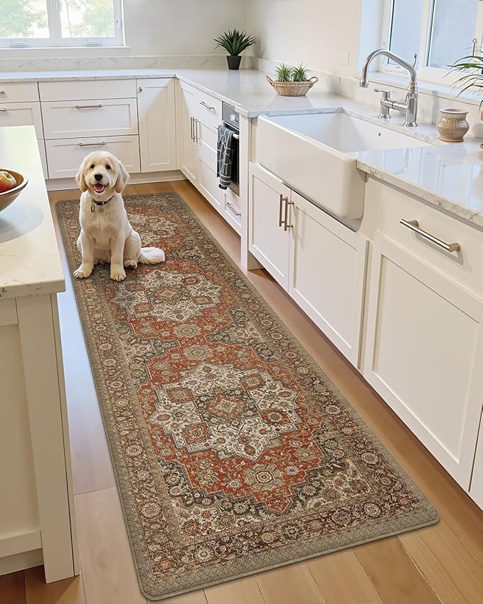 LUMI Kitchen Mat Anti Fatigue Cushioned, Memory Foam Padded Standing Rug Washable, Non Slip Comfort Floor Runner for Home, Sink, Laundry, Office, 24"x59", Red