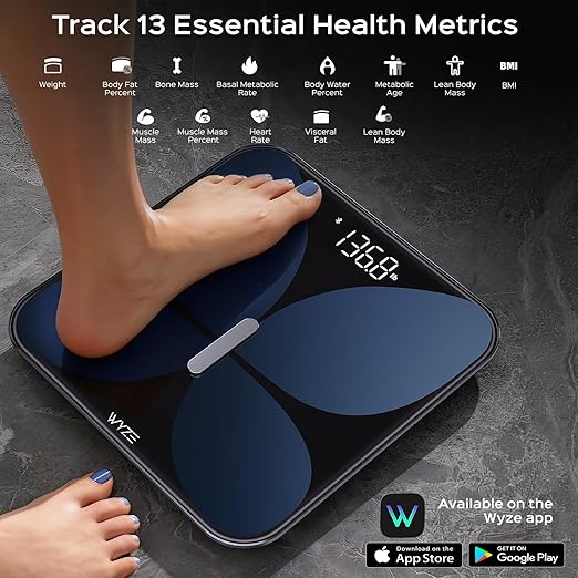 Wyze Smart Scale X Butterfly - Bathroom Scale for Body Weight, BMI, Body Fat, Muscle Mass, Accurate Bluetooth Digital Scale for Body Composition Analyzer | Sync Health Apps | ITO Glass, 400 lbs, Black