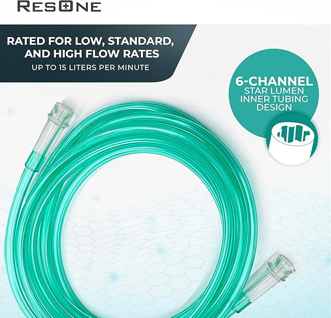 ResOne 5pk 7Ft Oxygen Supply Tubing, Crush Resistant, Standard Connectors for Nasal Cannulas, Cannula Nasal Tubing, Oxygen Concentrator - Green
