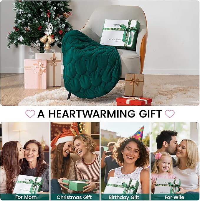 immtree Weighted Heating Pad for Period Cramps, 29" x 24" Extra Large Electric 5 lbs Heated Pads, Back Shoulder Knee Abdomen Pain Relief, Soft Warm Heavy Lap Blanket, Dark Green