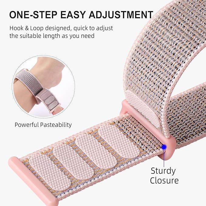 Nylon Sport Loop Bands Compatible with Fitbit Versa 3/Versa 4/Fitbit Sense/Sense 2 Band for Women Men, Adjustable Stretchy Braided Replacement Accessories Straps for Fit bit Versa 3 4 Bands, Pink