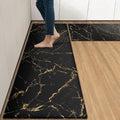 Arttown Anti-Fatigue Kitchen Rug Set of 2 Marble Black Gold Abstract Cushioned Floor Mat, Standing Waterproof Non-Slip Mat and PVC Ergonomic Comfort Foam Rug for Kitchen
