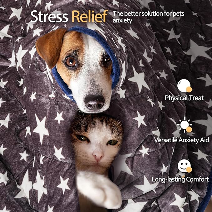 LaSyL Weighted Blanket for Pets | Thunder Blanket for Dogs Anxiety | Premium Soft Minky | Relaxation & Calming & Anti Anxiety | Used in Car, Bed, Couch | Blue Grey Star, Washable Medium (32"x40")