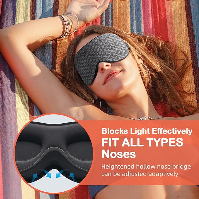 INNELO 3D Contoured Sleep Mask for Side Sleepers, 100% Light Blocking Sleeping Mask for Men & Women, Soft, No Pressure on Eyes, Airplane Blindfold for Travel, Night Eye Cover for Nap, Yoga, Grey