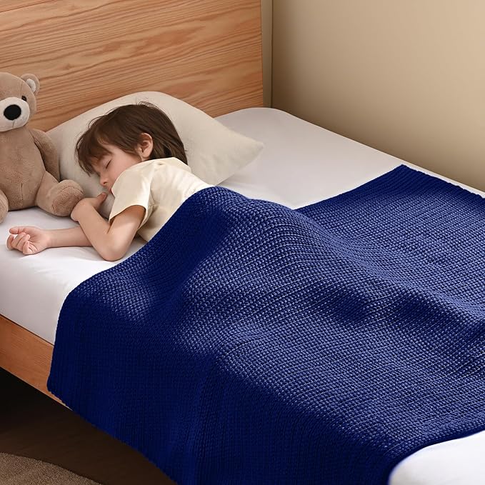 Guohaoi Knitted Weighted Blanket Kids (Blue 40"x60" 10lbs) No Beads Cooling Heavy Blanket, Home Decor Breathable Chunky Knit Throw Blanket for All-Season Use