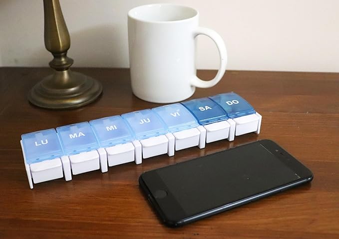 KMINA - Weekly 1 Take Spanish Pill Box, Large, Medication Organizer, Portable