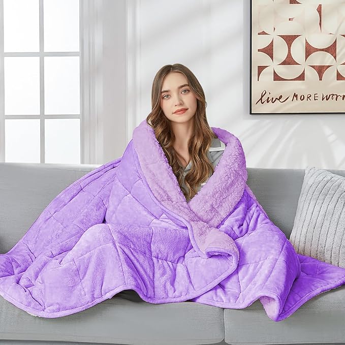 yescool Weighted Blanket for Adults (15 lbs, 60" x 80", Lavender) Heavy Blanket for Sleeping Perfect for 140-160 lbs, Queen Size Breathable Blanket with Premium Glass Bead, Machine Washable