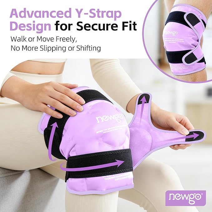 NEWGO Ice Pack for Knee Replacement Surgery, Reusable Gel Cold Pack Wrap Around Entire Knee Ice Pack Wrap for Injuries, Meniscus Tear, ACL, Swelling - Purple