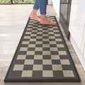 Kitchen Mats for Floor Kitchen Rugs Non Slip Washable, Super Absorbent Linen-Look Woven Kitchen Runner Rug, Sink Mat Standing Mat, Easy Clean, Black Beige Checkered 17"x59"