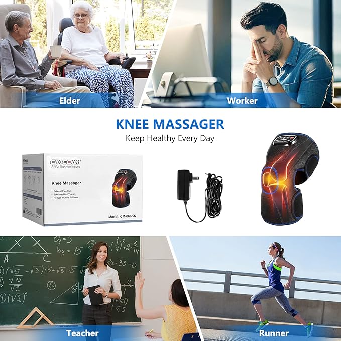 CINCOM Knee Massager with Heat, Air Compression Leg Knee Brace Wrap for Arthritis and Pain Relief Knee Eletric Heating Pad for Swelling, Injury and Joint Recovery for Mothers Dad (Single Unit)
