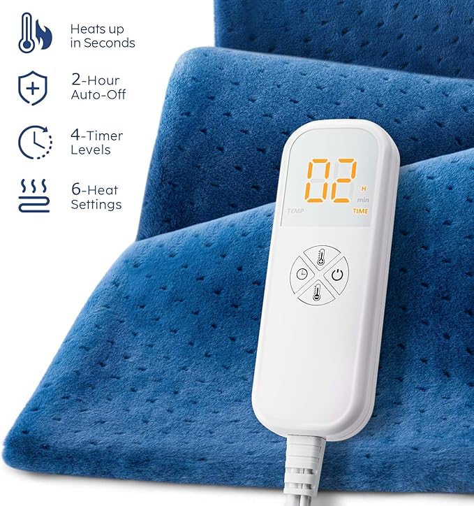Heating Pad for Back Pain Relief, 33"x 17" Electric Heating Pad for Shoulder, Neck, Cramp, Menstrual Pain, Christmas Gifts for Women Men Mom Dad - 6 Heat Settings and Auto-Off, Moist/Dry Heat pad