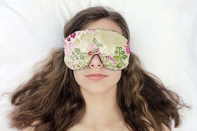 Handmade Weighted Sleep Eye Mask Yoga Pillow - Flax Seed Fill - Lavender Scented - Creamy Leaves - TEMFL-CL