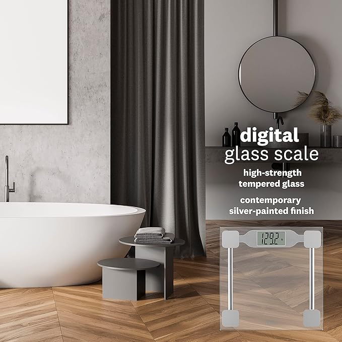 Thinner by Conair Scale for Body Weight, Digital Bathroom Scale in Clear Tempered Glass
