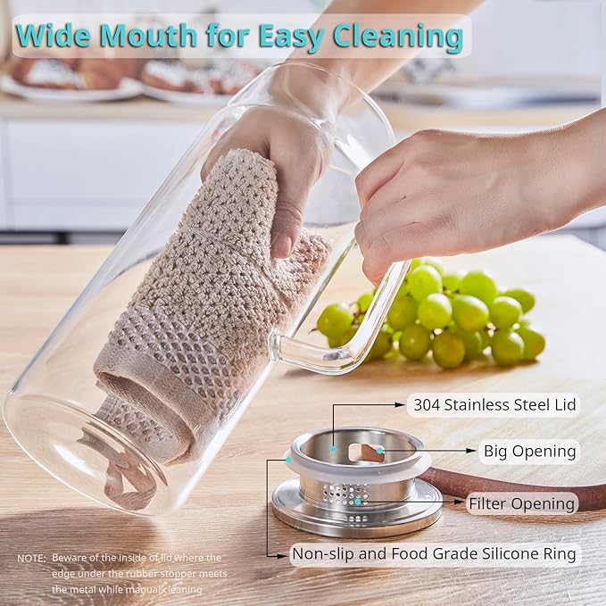 Bivvclaz 3 Pack 2 Liter 68 oz 2.1 Qt Glass Pitcher with Lid and Handle, Water Pitcher for Fridge, Glass Carafe for Hot/Cold Water, Large Iced Tea Pitcher for Coffee, Juice and Homemade Beverage