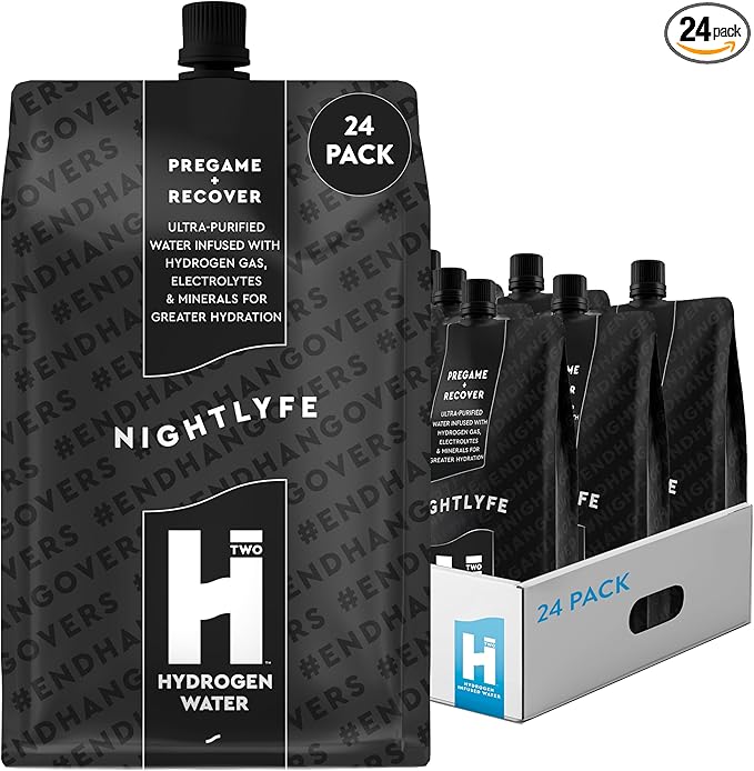 HTWO Molecular Hydrogen Water with Electrolytes, Unflavored Nightlyfe Recovery, Pure Source & Ultra-Purified Hydration Packets, 16.9oz 24 Pack, Energy Sports Drink, Performance & Recovery Support, Alternative to Hydrogenated Tablet - no Prep/Mess, 15 ppm