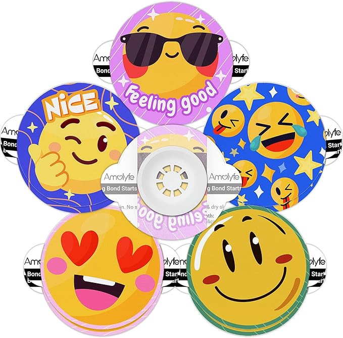 Libre 3 & Plus Sensor Covers Waterproof, Amolyfe 10 Pack Freestyle Libre 3 Sensor Covers, Bump-Proof with Hard Cap for Free Style Glucose Sensor, Easy-Peel Tab 14-Day Protection (Emoji)