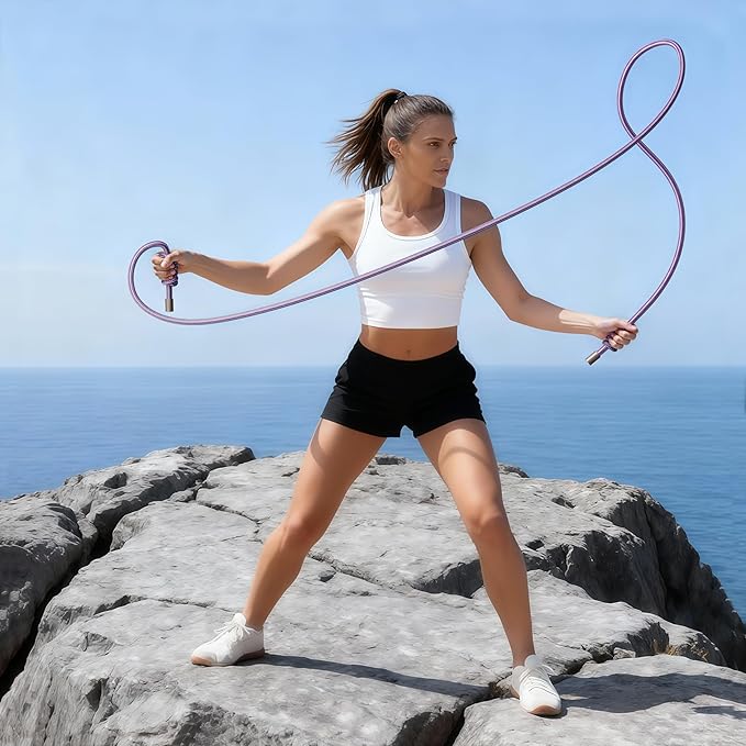 Flow Rope Exercise Jump Rope – 1.5lb Weighted Flow Jump Rope for Cardio, Boxing, HIIT & Upper Body Fitness – Adjustable Double Woven Workout Rope for Women, Beginners – Indoor & Outdoor Use