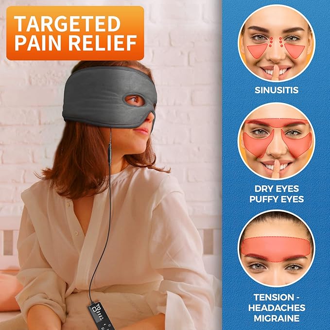 sticro Sinus Relief Mask Moist Heat with 3 Temp Settings, Ex-Large Headache Mask Electric Face Heating Pad for Sinus Pressure Relief, Migraine, Tension Headache Relief