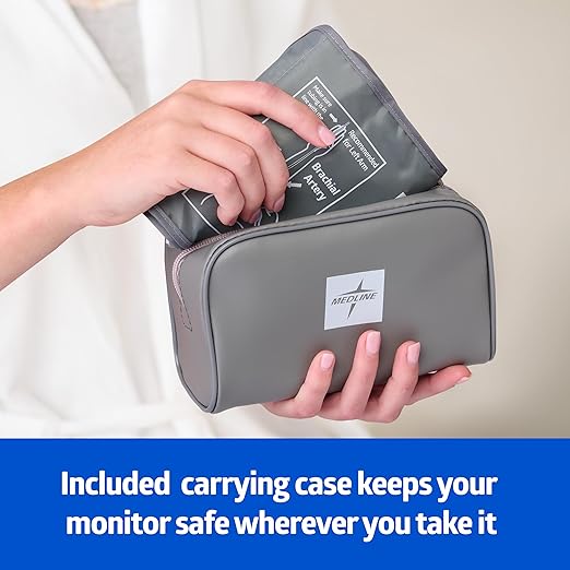 Medline Advanced Automatic Blood Pressure Monitor, Universal Upper Arm Cuff, Large Digital LCD Display, Stores Up to 90 Readings, Carrying Case and Batteries Included