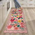Scalloped Pink Kitchen Mats for Floor Cushioned Anti Fatigue Kitchen Mats Rugs Waterproof Non Slip Farmhouse Boho Floral Comfort Foam Standing Mat for Sink Laundry, 17.3x47
