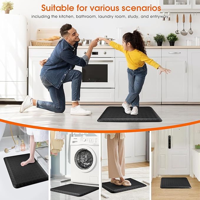 4/5 Inch Extra Thick Kitchen Mats for Floor,Non Slip Anti Fatigue Kitchen Rugs,Waterproof Stain Resistant Sink Mat,Cushioned Standing and Comfort Mats for Office (17"x24" Black)