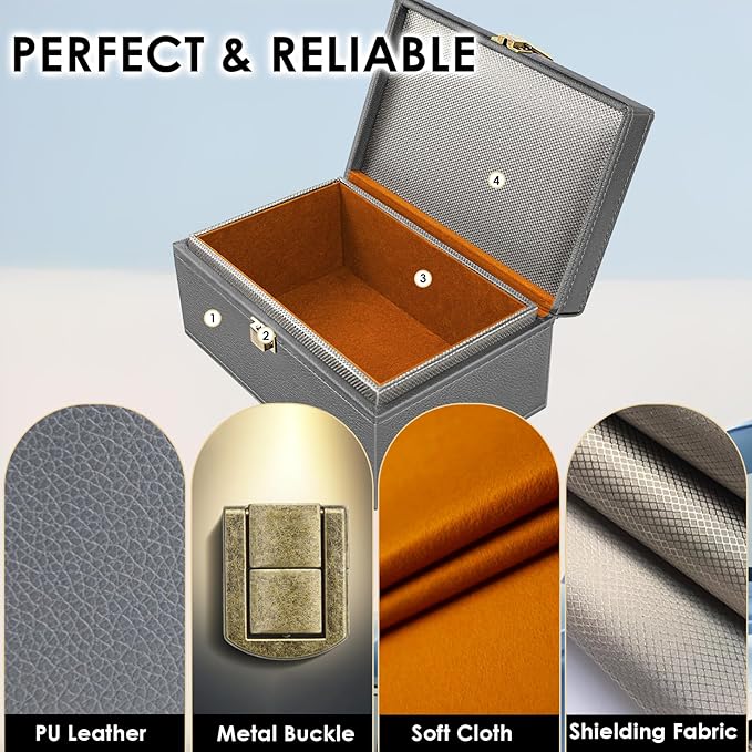 Faraday Box for Car Keys, Faraday Key Fob Protector Box, Anti Theft Car Keys Faraday Cage, Keyless Entry Protector Faraday Pouch for Key fob, RFID Signal Blocking Box(Gray,L)
