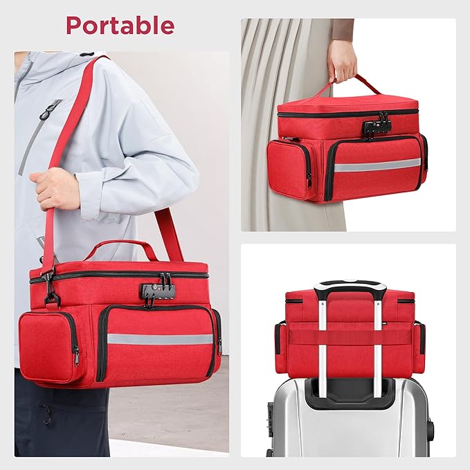 Zannaki Medicine Bag with 3 Removable Pouches, First Aid Bags Empty with Combination Lock, Double Layers Pill Bottle Organizer with Shoulder Strap, Large Medication Travel Storage for Medical Supplies