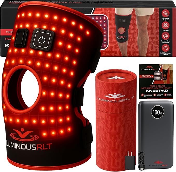 LuminousRLT Red Light Therapy Knee Pad – Adjustable Infrared Knee & Elbow Wrap with Auto-Off Timer, 180 Red & Near-Infrared LEDs