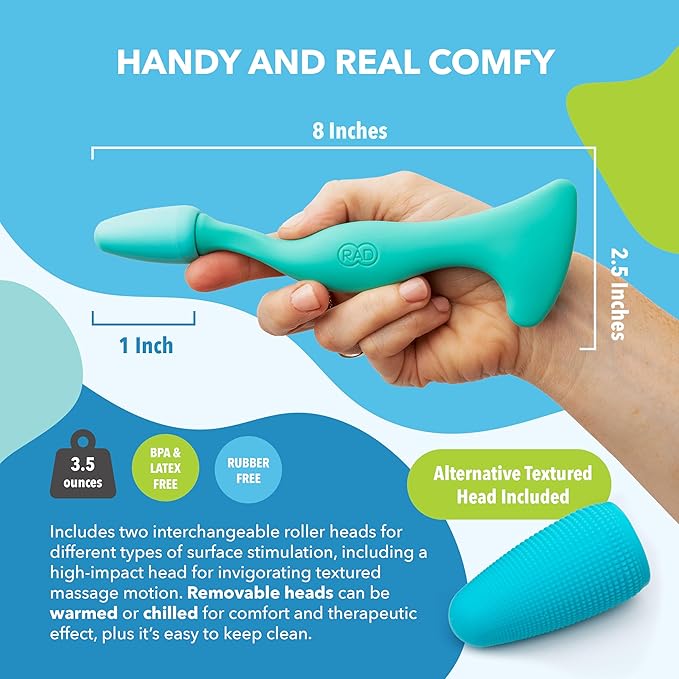RAD 2-in-1 Face Roller – Textured and Smooth Silicone Roller Head Options - Freezer Safe for Cold Treatment - Wrinkles, Lifting & Lymphatic Drainage – Inspired by Jade Roller and Gua Sha