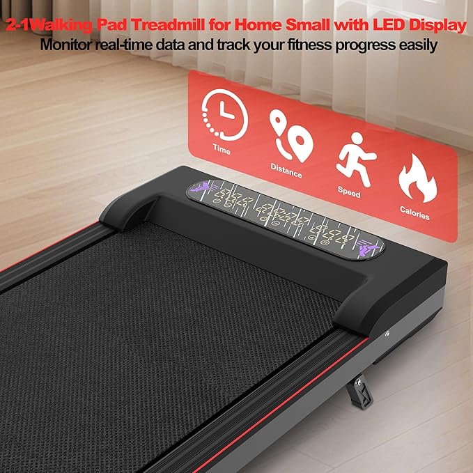 2 in 1 Foldable Walking Pad with Incline and Handle Bar, Compact Under Desk Treadmill with LED Display & Remote Control, Portable Treadmills for Home Office Small Spaces, 265 LBS Capacity