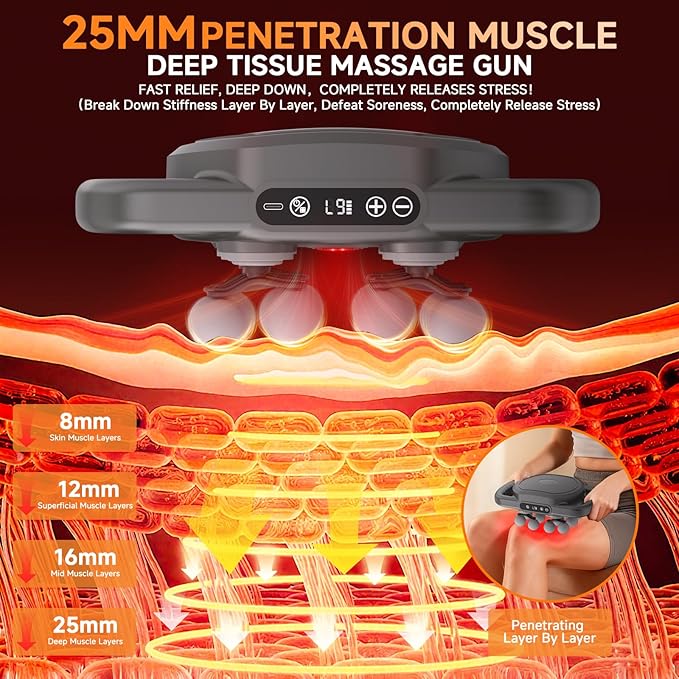 12 Head Massage Gun Deep Tissue Muscle Massager,Cordless Electric Percussion Massage Tool with 9 Levels 9 Modes for Back/Neck/Shoulder/Hand/Leg/Foot Full Body Muscle Pain Relief,Office Home Gym Use