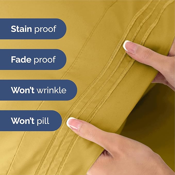 King Size 4 Piece Sheet Set - Extra Soft, Breathable & Cooling Sheets - Hotel Luxury Durable Bed Sheets for Women & Men - Deep Pockets, Easy-Fit & Wrinkle-Free Sheets - Mustard Oeko-Tex Bed Sheet Set