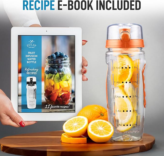Zulay Fruit Infuser Water Bottle - 34oz - Leakproof With Full-Length Infusion Rod - Men Women's Ideal Fitness Gift Or For Gym, Camping