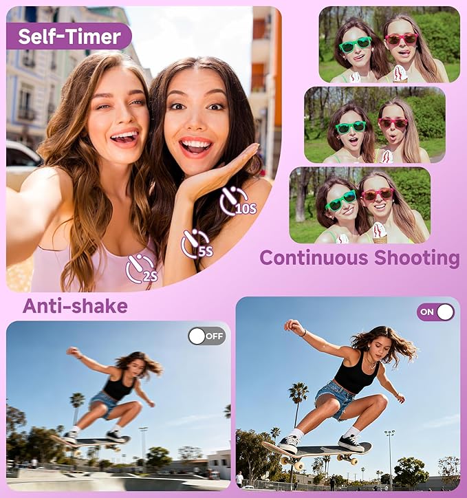 Digital Camera, 2026 Upgraded 56MP Dual Screens Camera for Selfies, 16X Zoom Small Cameras with Smile Capture 32GB SD Card, Anti Shake Compact Cameras for Boys Girls Kids Teens Adults