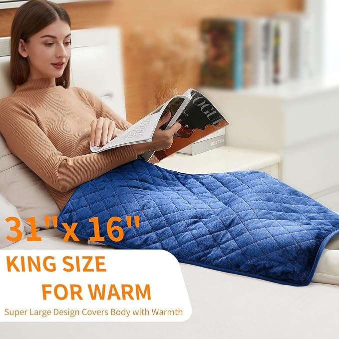 31''x16'' Extra Large Heating Pad for Back&Cramps Relief, XL Electric Heating Pads for Neck Shoulder Pain Relief Heat Pad Upgraded 6 Heat Settings, 4 Timer Options Auto Shut-Off Machine Washable Blue