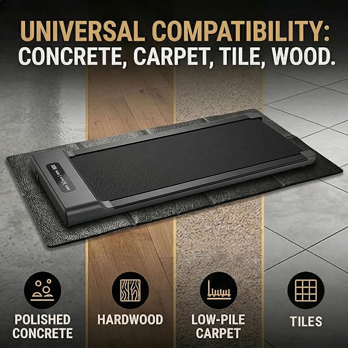 51" x 23.6" 4mm Compact Walking Pad Mat for Carpet Floors, Foldable Under Desk Treadmill Mat for Hardwood Floor,Waterproof Indoor Exercise Stationary Bike,Compact Elipitial, Gym Equipment, Black