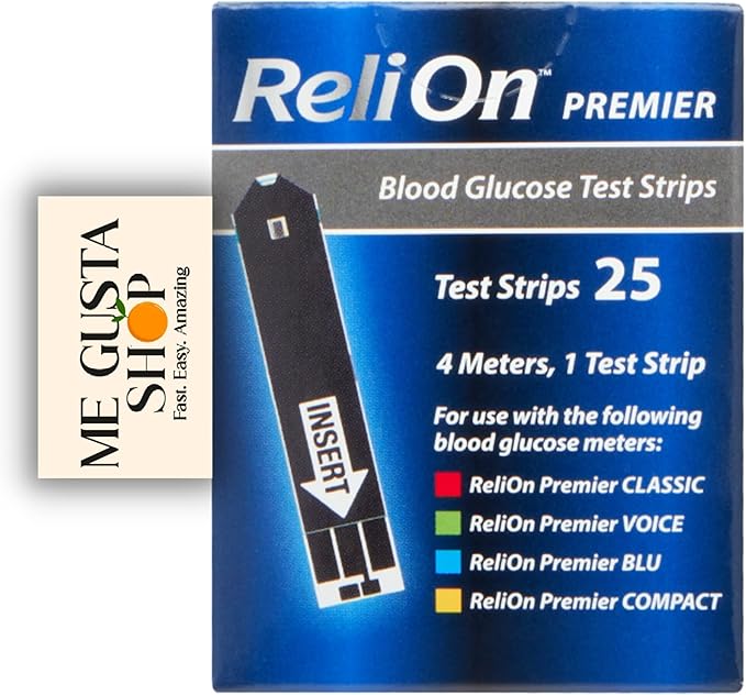 ReliOn Premier Blood Glucose Test Strips, 25 Count Pack of 01 25 Total + me Gusta Sticker