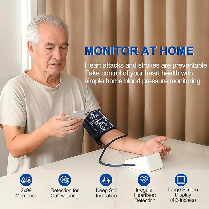 Blood Pressure Monitor for Home Use Automatic Arm BP Machine with Large Adjustable Cuff (8.6-17”) Bluetooth Heart Rate Monitor Digital BP Monitor 2x199 Readout 5.5” Large Screen for iOS & Android