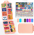 Travel Pill Organizer with Bulk Stickers & Labels - Small & Portable Week Daily Medicine Pharmacy for Pocket, Bag - 14-Compartment Foldable Supplement Box Holder for Fish Oil Vitamin - Pink