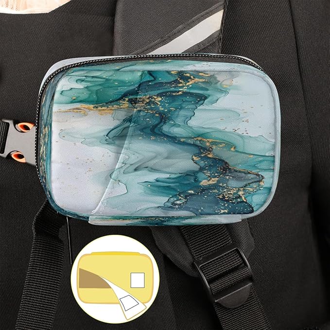 Abstract Teal Marble Travel Pill Organizer Box Weekly Portable Pill Case Daily Pills 7 Day Small Birth Control Pills Container Removable Compartments for Medicine Vitamins Fish Oil