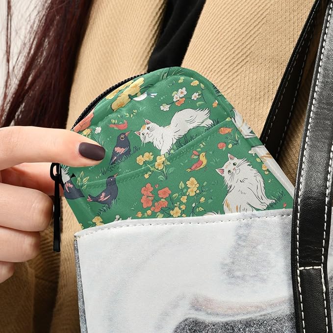 Green Persian Cat and Hummingbird in Spring Travel Pill Organizer Weekly Small (Cute) Pill Box 7 Day Pill Case Vitamin Holder Pill Bottle Organizer