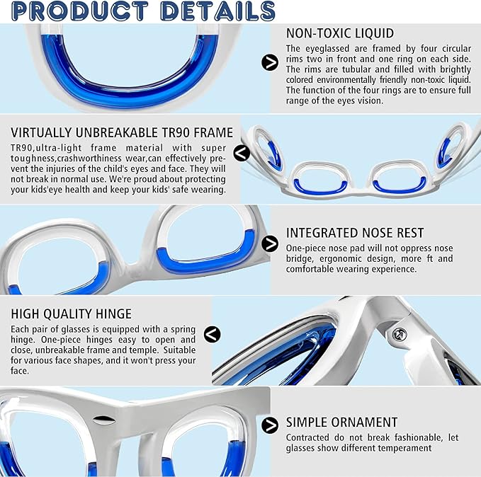 Hion Kids Anti-Motion Sickness Smart Glasses (for 3-8 Year Olds) – Ultra-Light Portable Nausea Relief Liquid Glasses for Carsickness, Airsickness, Seasickness – Kids Travel/Cruise Essentials (White)
